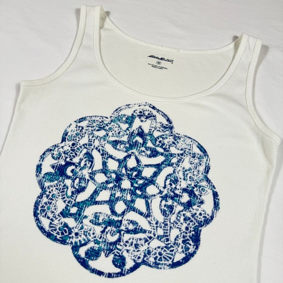 Eddie Bauer Tops - Eddie Bauer Womens Tank Top Sleveless White Blue Mandala Size M Yoga Athletic